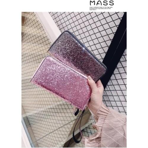 European American style Leather Wallet Women Glitter Sequin Wallets Fashion new Money Purse solid color Credit Card Bags