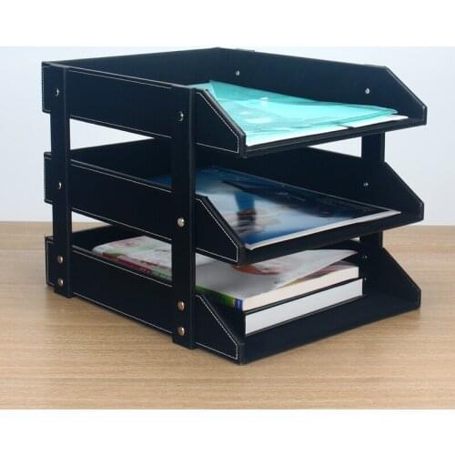 Creative leather three layer A4 file frame reference frame office desktop storage box file frame