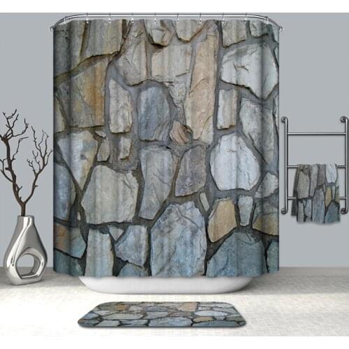 Summer 3D Shower Curtains Realistic Stone Ramparts Brick Wall Pattern Polyester Washable Bath Curtain Bathroom Products 180x180