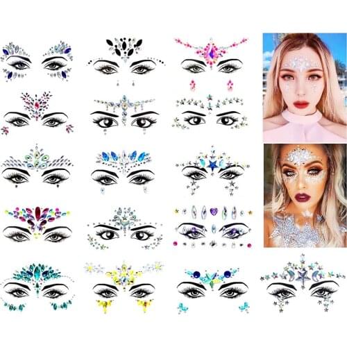 Hot Selling 3D Sexy Brow Heart Sticker Rhinestone Self-adhesive Rhinestone Mask Prom Music Festival Makeup Face Sticker