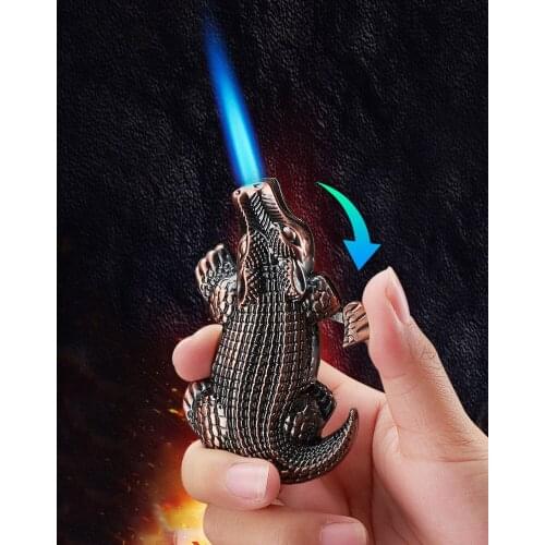 Mini crocodile butane Inflatable gas cigarette lighter Metal Jet torch flame welding gun cigar kitchen candle stove bbq igniter