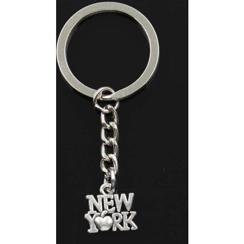Fashion Heart New York 14x14mm Pendant 30mm Key Ring Metal Chain Silver Color Men Car Gift Souvenirs Keychain Dropshipping