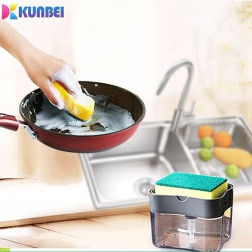 KUNBEI Squeeze Type Soap Dispenser Kitchen Gadget Set, Handy Tool for Kitchen Accessories Storage Box Dish Rack Brush