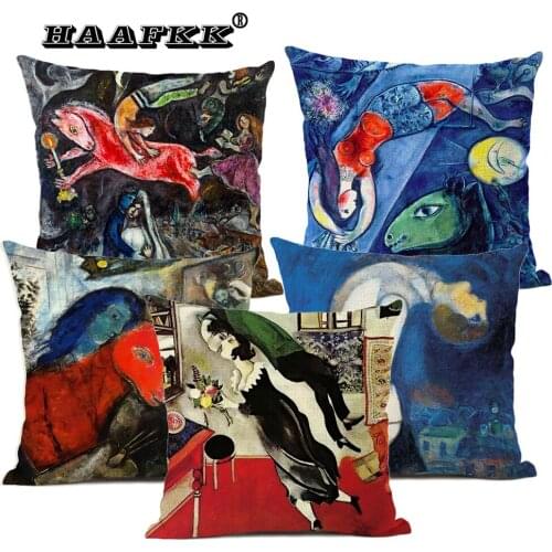 Russian Oil Painting Master Chagall Painting Cushion Cover blue Pattern Pillow Case Throw Pillow Cover Decorative For Home