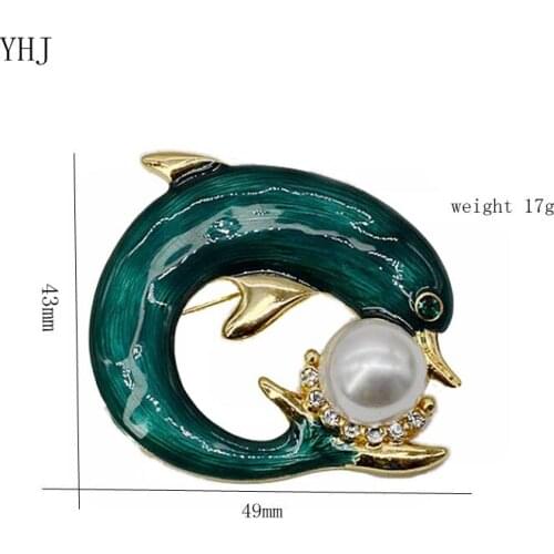 2018 new dolphin glaze bright lake blue white pearl jewel woman Brooch