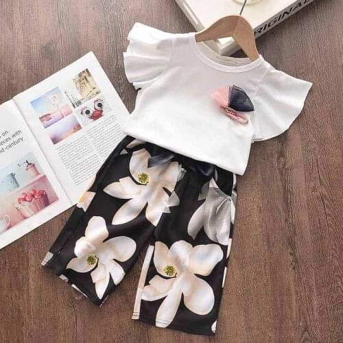 New Girls Clothes Set Summer Children Clothing Short Sleeve T-shirt and Print Shorts 2 Pcs Girl Kids Clothes Suit