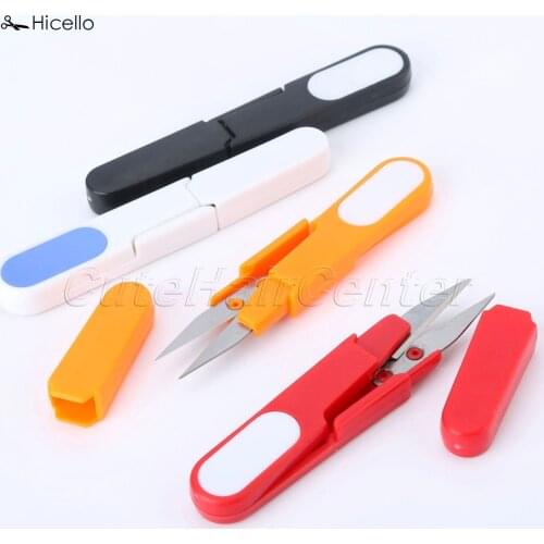 Hicello 1pc U Shape Cross Stitch Scissors Portable Lid Plastic Handle Yarn Scissors DIY Embroidery Tailors Sewing Supplies Tool