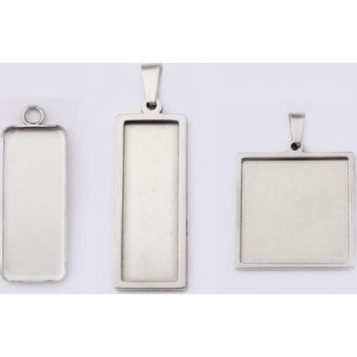 10pcs Thicken Stainless Steel Charm Pendant Tray Blanks Rectangle Square Bezel Cameo Cabochon Setting