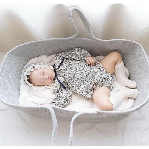 Portable Baby Moses Basket Carrier Cotton Rope Woven Crib Newborn Sleeping Bed Cradle Bassinet Nursery Decoration