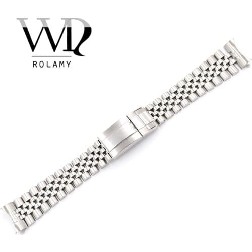 Rolamy 19 20mm Watch Band Stainless Steel Hollow Curved End Screw Links Jubilee Bracelet For Rolex Submariner Datejust Seiko SKX