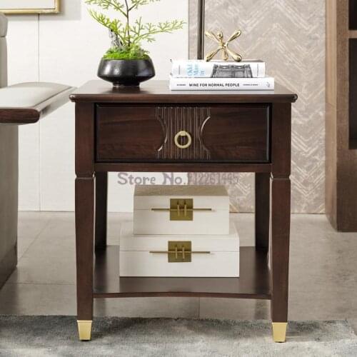Light luxury American solid wood side table corner table living room sofa side cabinet small square table with drawer storage ca
