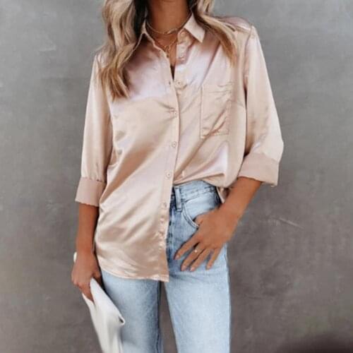 Рубашка женская 2021 spring and autumn satin shirt womens solid color long-sleeved loose bottoming shirt блузка женская блузка