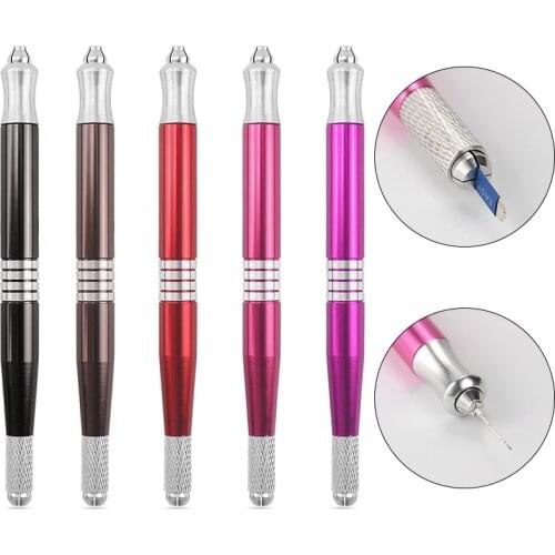 5pcs Wholesale New Manual Dual-head Permanent Eyebrow Makeup Aluminium Handmade Manual Tattoo Pen with needles Microblading Pen