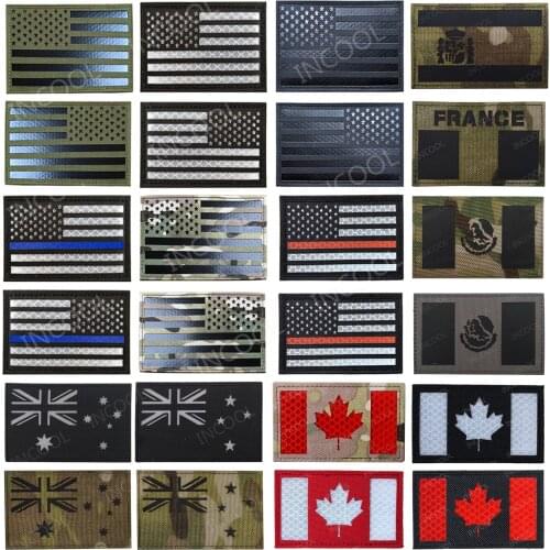 Reflective US France Spain Canada United Kingdom Russia Australia Flag Patch Tactical Military Patches IR Flags Badges