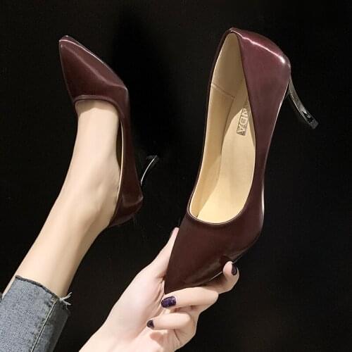 2020 Large Size 35-43 New Womens High Heels Autumn And Winter Fashion Patent Leather High Quality Mature Womens Shoes W27-41