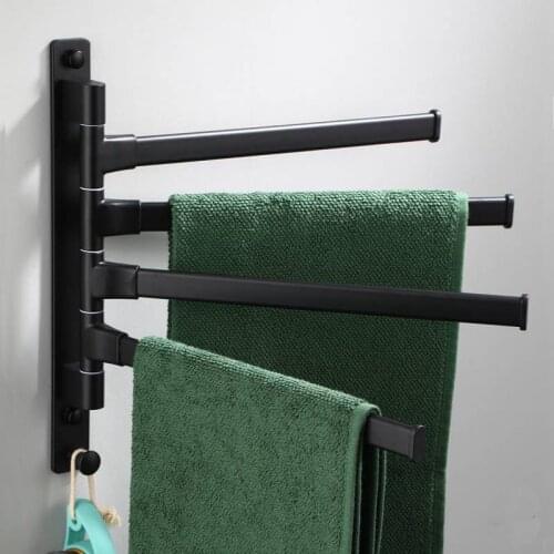Black Space Aluminum Rotating Towel Wall Hanging Towel Rack Free Punch, Saving Space, Simple Practical Towel Rack with Hook