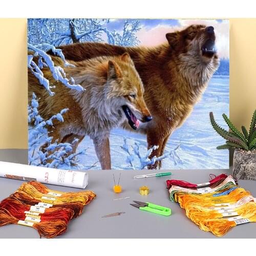 Wolf Animal Printed 11CT Cross-Stitch Embroidery Complete Kit DMC Threads Handiwork Painting Craft Knitting Room Decor Decor