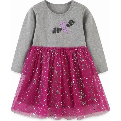 27kids Autumn Winter Skirt Long Sleeve Girls Animal Mesh Sequins Clothes Round neck Children Casual Dresses 2-7years