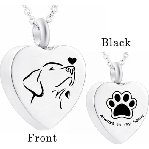 Heart Shape Cremation Jewelry Pet Dog Cat Memorial Urn Necklace for Ashes Stainless Steel Ash Holder Paw Print Keepsake