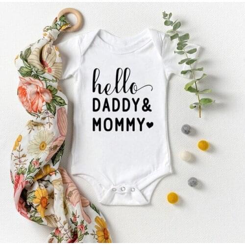 Hello Daddy&mommy Print Bodysuit for Newborns Summer Cotton Short Sleeve Baby Clothes for Newbron Infant and Toddler Playsuit
