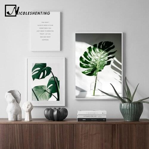 Green Leaf Canvas Poster Motivational Wall Art Print Plant Nordic Style Painting Decoration Picture Room Scandinavian Home Decor