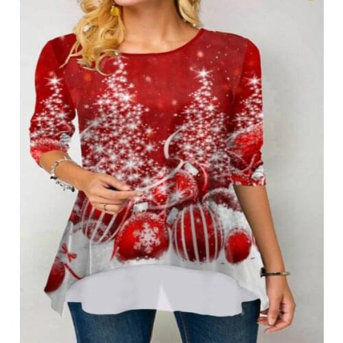 Arbre De Noël Lmprimé Femmes Chemisier Chemise De Noël À Manches Longues Chemise Femme Fête Vêtements Casual Dames Tops