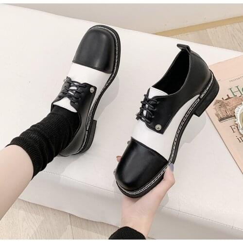 Womens Flat Shoes 2020 Spring Classic lace fashion square head color matching comfortable flat non-slip sweet wild shoes U29-06