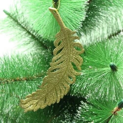 1 PC Gold powder plastic feather Christmas tree decorations 16X8MM Xmas tree present adornments DIY party product accessories