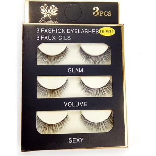 3pcs 3D False Eyelashes hand made fake lashes black cotton stalk natural long soft eye lash reuse daily eye extension 5D-W56