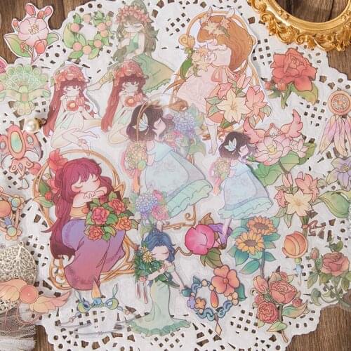 30Pcs/Bag Vintage Goddess Flower PET Sticker Package DIY Diary Journal Decoration Label Sticker Album Scrapbooking