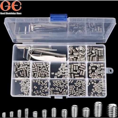 400PCS Hexagonal Screw Hex Grub Screw Stainless Steel Screw M3-M8 with Tweezers Assortment Kit metic nut and bolt assortment