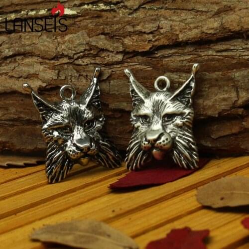 Lanseis 5pcs viking animal LYNX pendant men necklace lynx head amulet jewelry