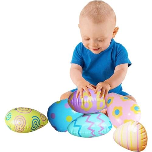 6PCS Happy Easter Inflatable Egg PVC Easter Cute Blow Up Decoration Easter Holiday Party Decor Kids Toys