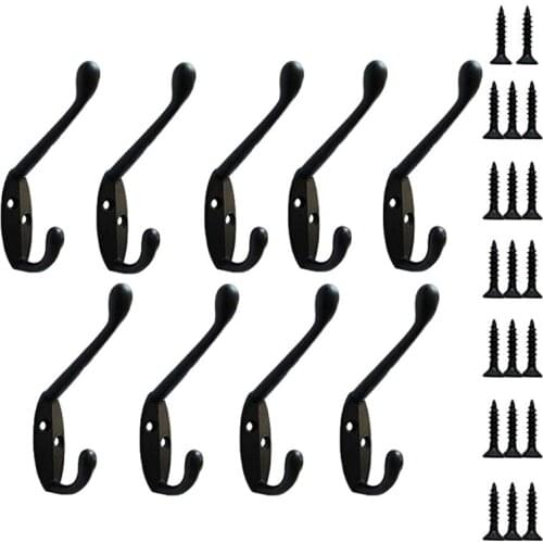 9 Pack Coat Hooks Wall HooksHeavy Duty Wall Mounted for Hat Hardware Dual Prong Retro Coat Hanger with 20 Screws（Black/Gold