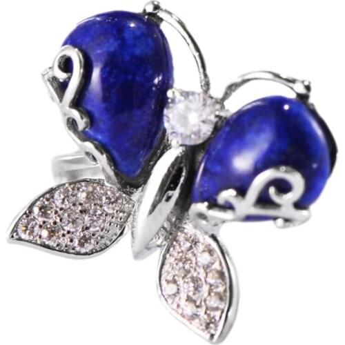 925 sterling silver jewelry blue corundum garnet butterfly ring female adjustable ring opening