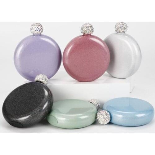 Diamond Hip Flasks Stainless Steel Flagon With Rhinestone lid Cover Mini Hip Flask Round Wine Pot Flask Wine Bottle SN2457