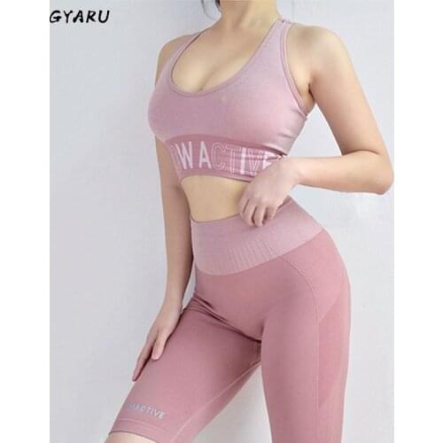 GYARU Shark Seamless Sports Yoga Fitness Suit 2PCS Womens Sports Bra Short Pants Women Skinny Sports Set Gym Clothing