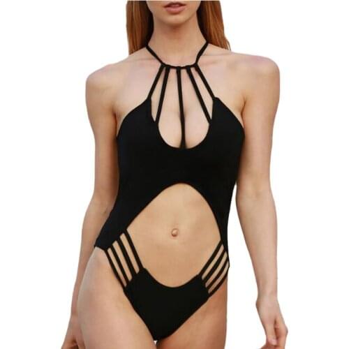 Black Retro Women Swimwear One Piece Hollow Out Swimsuit Female Cut-Out Monokini Bandage Bodysuit Vintage Beachwear Bikini XL