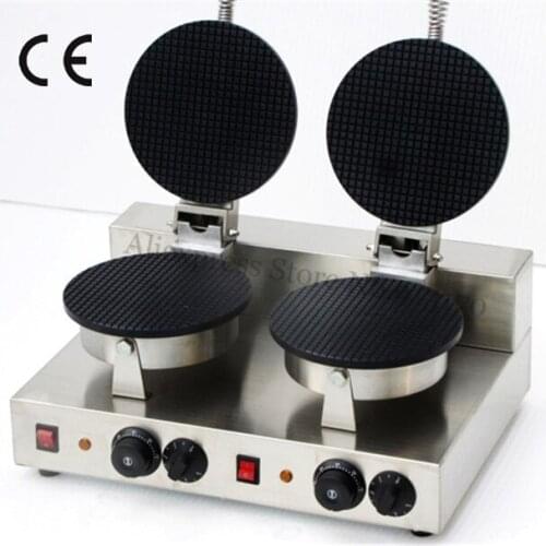 Electric Double Heads Ice Cream Cone Machine Crispy Pancake Maker 220V 110V 2000W Non-stick Cooking Surface + 2 Cone Molds