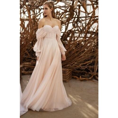 Tulle Appliques Sweetheart Wedding Dresses 2021 Long Puffy Sleeves Wedding Bridal Gowns vestido de noiva