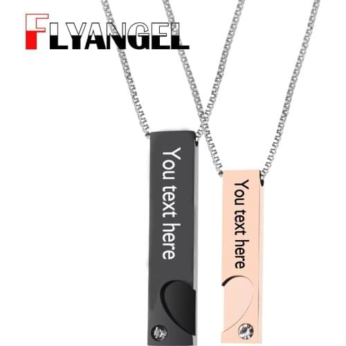 FLYANGEL 2 Pcs/lot Couple Necklaces,Heart Split Pendant Charm,Personalized Name Date Manifesto Engrave Necklace Anniversary Gift