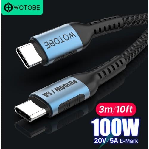 10ft 3m 100W USB C to Type C Cable PD 5A Fast Charging USB-C Cord Type-C Charger For DLEE HP Xiaomi Samsung S21 Macbook iPad Pro
