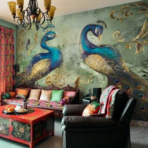 European Style Classical Peacock Photo Mural Wallpaper Hotel Restaurant Interior Decor 3D Wallpaper Papel De Parede 3D Paisagem