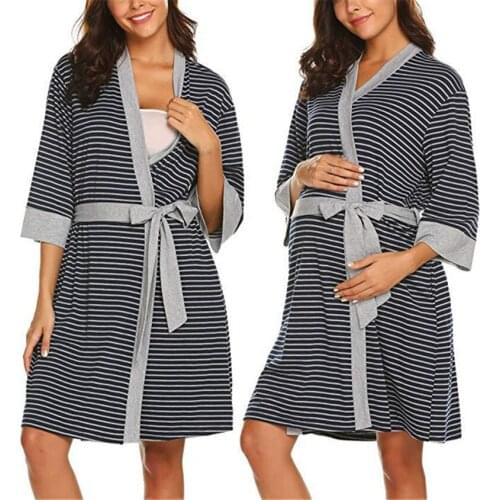 Maternity Clothes Nursing Pajamas Nightgown Maternity Robes Breastfeeding Dress 2020 Striped Pregnant Women Nightwear Sleepwear