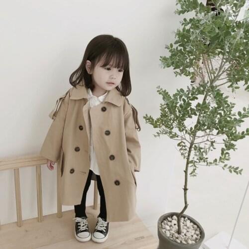 2021 Autumn Fashion Kids Girl Trench Coats Long Sleeve Baby Long Outerwear Children Clothing England Style Girls Windbreaker