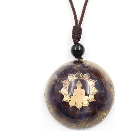 FYSL Light Yellow Gold Color Cabochon Stone and Resin Pendant Handmade Weave Rope Chain Necklace Orgone Energy Jewelry