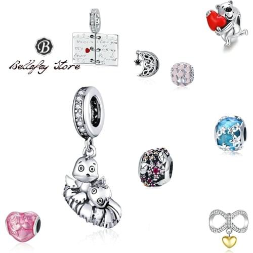 Bellafay Customed Bear Charms Real 925 Sterling Silver Flower Beads Bird Pendants Fits Original Bracelet Bangle DIY Jewelry