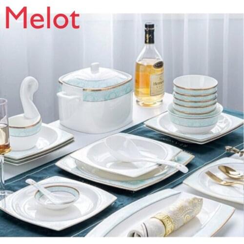 Bowl and Dish Set Household Jingdezhen Tableware Set European High-End Entry Lux Ceramic Chopsticks Plate Combination Gift