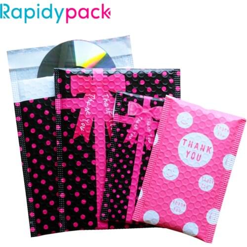 Rapidypack 10PCS 150x200mm Self Sealing Padded Mailing Envelopes,Pink Polka Dots Poly Bubble Mailers, Design for Gift Packing