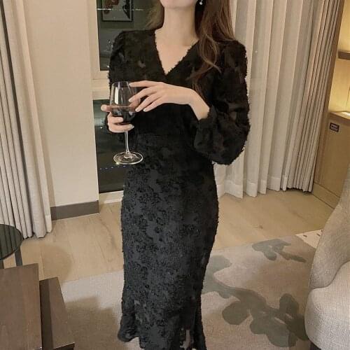 Size New Spring Dress Girls Solid Female Vintage Dress Evening Party Oversize Long Sleeve Women Dresses Robe Vestido